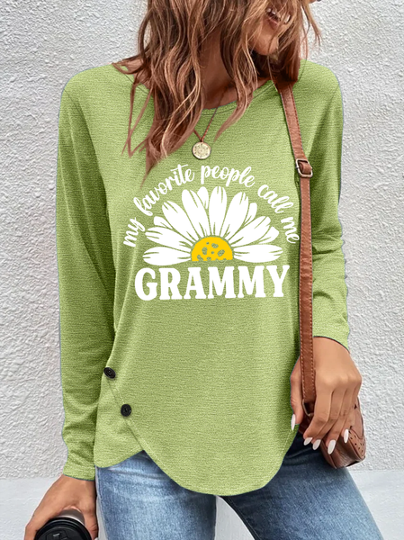 My Favorite People Call Me Grammy With Daisy Women‘s Long Sleeve T-Shirt, color:Green|size:3XL, Lilicloth.com