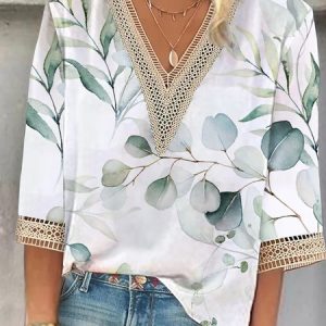 Womens Casual Loose V Neck Shirt, Shirts & Blouses, color:White|size:XXL, JustFashionNow