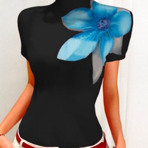 Floral Elegant Tight T-Shirt, Tees, color:Black|size:XS, Stylewe