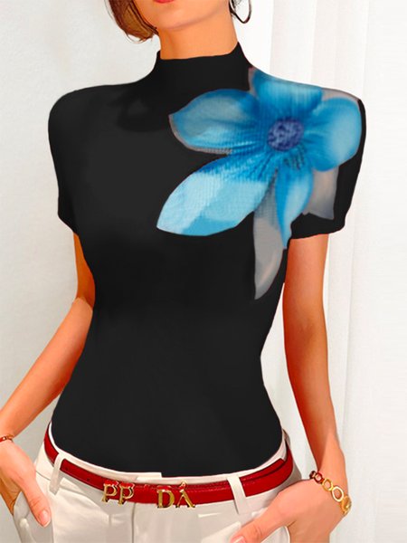 Floral Elegant Tight T-Shirt, Tees, color:Black|size:XS, Stylewe