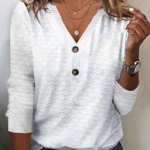 Loose V Neck Knitted Casual Shirt, Shirts & Blouses, color:White|size:XXL, JustFashionNow