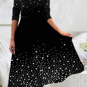 Urban Polka Dots Regular Fit V Neck Dress, Formal Dresses, color:Black|size:XXL, JustFashionNow