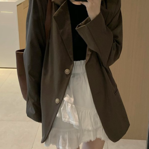 Simple Lapel Solid Blazer, Blazers, color:CAMEO BROWN|size:One-size, JustFashionNow