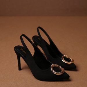 Black Velvet Gold Rhinestones Elegant Stilettos, Heels, color:Black|size:41, Stylewe