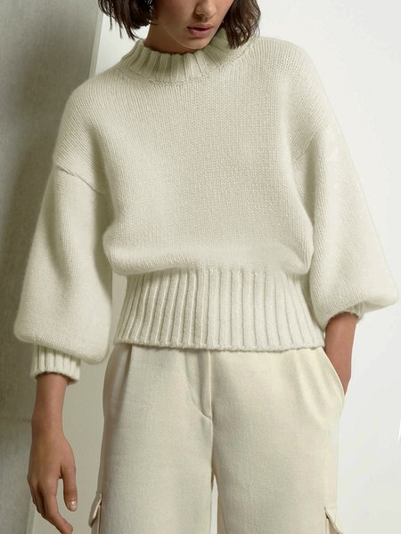 Long sleeve Casual Loose Crew Neck Sweater, Pullovers, color:Beige|size:XXL, Stylewe