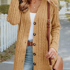 Plain Regular Fit Wool/Knitting Sweater Coat, Sweaters, color:Yellow|size:XXL, JustFashionNow