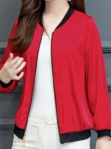 Long Sleeve Plain Zipper Regular Micro-Elasticity Loose Jacket For Women 2023, Jackets, color:Red|size:5XL, Noracora