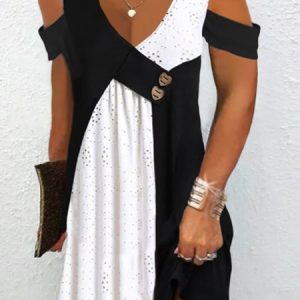 Plus Size Loose Color Block Casual Dress, Dresses, color:Black|size:4X, JustFashionNow