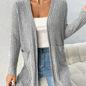 Knitted Plain Casual Other Coat, Cardigans, color:Gray|size:XXL, JustFashionNow