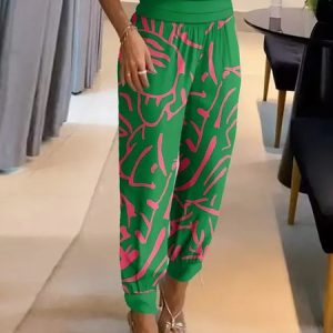 Plus Size Casual Regular Fit Abstract Pants, Plus Bottoms, color:Green|size:4X, Stylewe