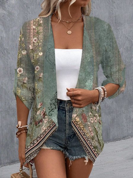 Ethnic Casual Lapel Collar Kimono, Cardigans, color:Green|size:XXL, JustFashionNow