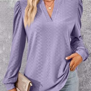 Casual Plain Regular Fit V Neck Shirt, Shirts & Blouses, color:Purple|size:XXL, JustFashionNow