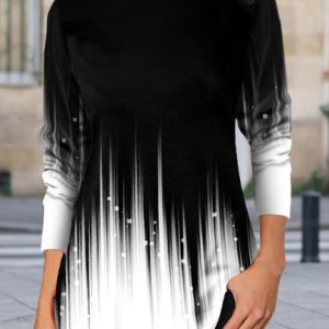 JFN Irregular Collar Gradient Black White Casual Tunic Top, T-Shirts, color:Black-white|size:XXL, JustFashionNow