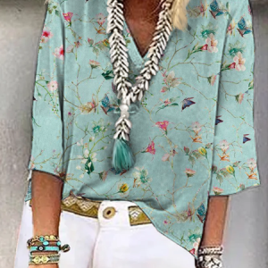 Loose Floral Casual Shirt, Shirts & Blouses, color:Green|size:XXL, JustFashionNow