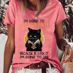 Women's Funny I'm Going let god fix it Casual Cotton T-shirt, color:Red|size:3XL, Lilicloth.com