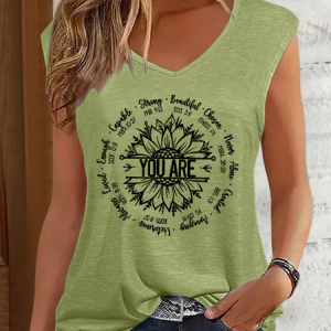 Women's Bible Verses Sunflower You are Inspiration Cotton-Blend Tank Top, color:Green|size:3XL, Lilicloth.com