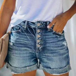 Ladies Urban Casual Fit Micro Elastic Straight Denim Shorts Versatile, Shorts, color:Light Blue|size:XXL, JustFashionNow