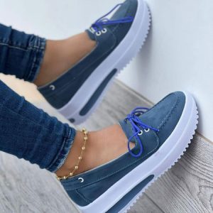 JFN Casual Pu Leather Platform Shoes, Flats, color:Blue|size:US 11, JustFashionNow