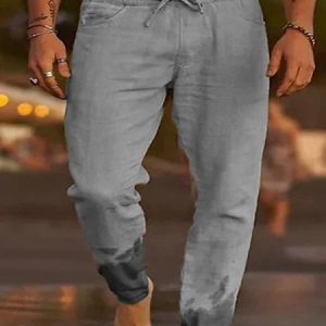 Plain Cotton Casual Pants, Pants, color:Light Gray|size:5XL, JustFashionNow