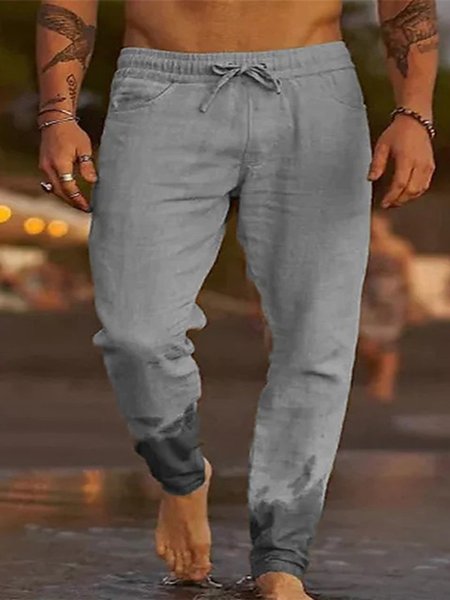 Plain Cotton Casual Pants, Pants, color:Light Gray|size:5XL, JustFashionNow