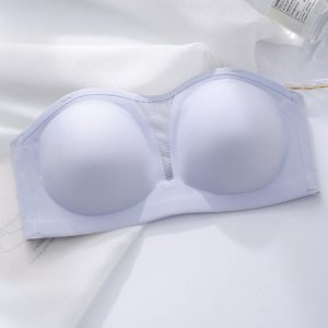 Women Breathable Comfortable Back Button Seamless Tube Top, Crop Bras, color:Blue|size:XL, JustFashionNow