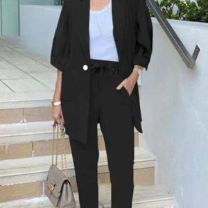Casual Shawl Collar Two-Piece Set, Suit Set, color:Black|size:3XL, JustFashionNow