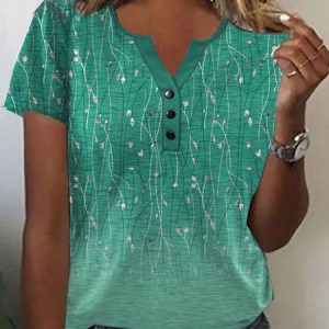 Casual Floral Knitted Shirt, Shirts & Blouses, color:Green|size:XXL, JustFashionNow