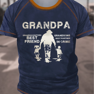 Men's Grandpa Granddaughters Best Friend Funny Graphic Printing Regular Fit Casual Crew Neck Text Letters T-Shirt, color:Blue|size:4XL, Lilicloth.com