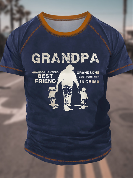 Men's Grandpa Granddaughters Best Friend Funny Graphic Printing Regular Fit Casual Crew Neck Text Letters T-Shirt, color:Blue|size:4XL, Lilicloth.com