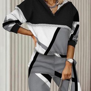 Casual V Neck Loose Color Block Sweatshirt, Hoodies and Sweatshirts, color:Gray|size:XXL, Stylewe