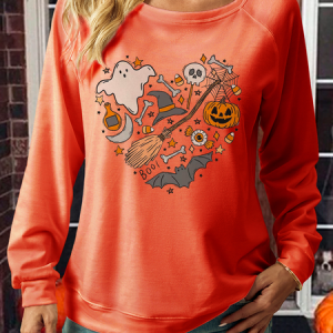 Women's Cute Love Halloween Regular Fit Casual Sweatshirt, color:Orange|size:3XL, Lilicloth.com