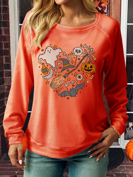 Women's Cute Love Halloween Regular Fit Casual Sweatshirt, color:Orange|size:3XL, Lilicloth.com