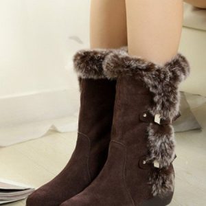 Faux Fur Warm Suede Slope Heel Snow Boots, Boots, color:Brown|size:43, JustFashionNow