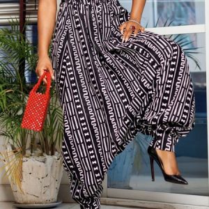 Urban Oversize Geometric Long Cargo Pants, Cargo Pants, color:Black|size:XXL, Stylewe