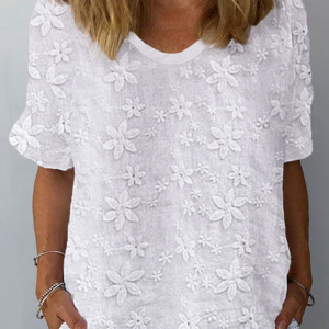 Plain Linen V Neck Shirt, Shirts & Blouses, color:White|size:XXL, JustFashionNow
