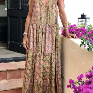 Floral Spaghetti Boho Dress With No, Dresses, color:Light Orange|size:3XL, JustFashionNow