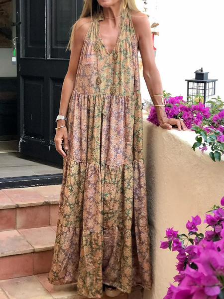 Floral Spaghetti Boho Dress With No, Dresses, color:Light Orange|size:3XL, JustFashionNow