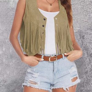 V Neck Sleeveless Plain Tassel Lightweight Regular Fit Vest For Women, Vest, color:Apricot|size:XXL, Noracora