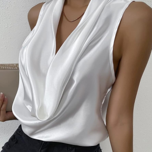 Others Regular Fit Elegant Satin Tank Top, Tanks and Camis, color:White|size:XXL, Stylewe