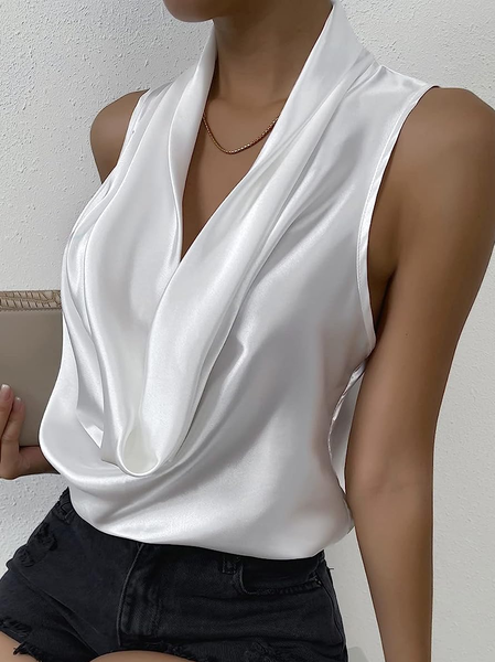 Others Regular Fit Elegant Satin Tank Top, Tanks and Camis, color:White|size:XXL, Stylewe