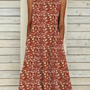 Women Summer Floral Maxi Pockets Sleeveless Crew Neck Vacation Dress, Maxi Dresses, Roselinlin - Online Catalog