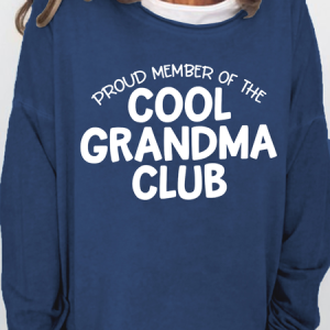 Women's Cool Grandma Club Casual Cotton-Blend Crew Neck Sweatshirt, color:Dark Blue|size:3XL, Lilicloth.com