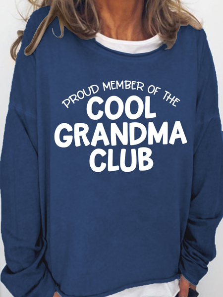Women's Cool Grandma Club Casual Cotton-Blend Crew Neck Sweatshirt, color:Dark Blue|size:3XL, Lilicloth.com