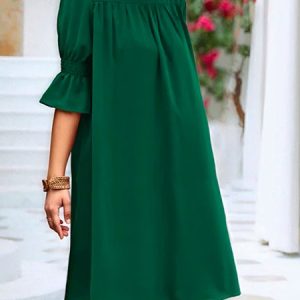 Lotus Leaf Collar Regular Fit Elegant Plain Dress, Mini Dresses, color:Green|size:XXL, Stylewe