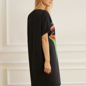 Daily V Neck Loosen Figure Short Sleeve Mini Dress, Dresses, color:Black|size:XS, Stylewe