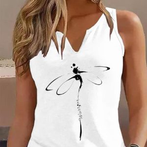 Dragonfly Casual Notched Loose Tank Top, JustFashionNow Tanks & Camis, color:White|size:XXL,