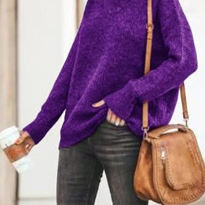 Turtleneck Casual Cotton-Blend Sweater, Sweaters, color:Purple|size:XXL, JustFashionNow