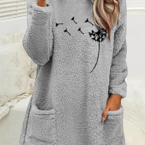 Fluff/Granular Fleece Fabric Dandelion Loose Casual Dress, Dresses, color:Gray|size:XXL, JustFashionNow