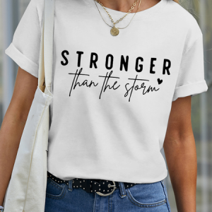 Women’s Stronger Than The Storm Cotton Casual T-Shirt, color:White|size:3XL, Lilicloth.com