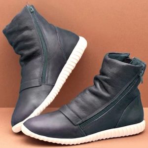 Vintage Leather Soft Sole Comfortable Lightweight Round Toe Booties, Boots, color:Deep Blue|size:43, JustFashionNow